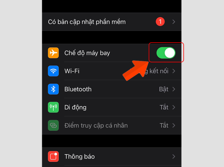 chuyển điện thoại sang chế độ máy bay với iphone